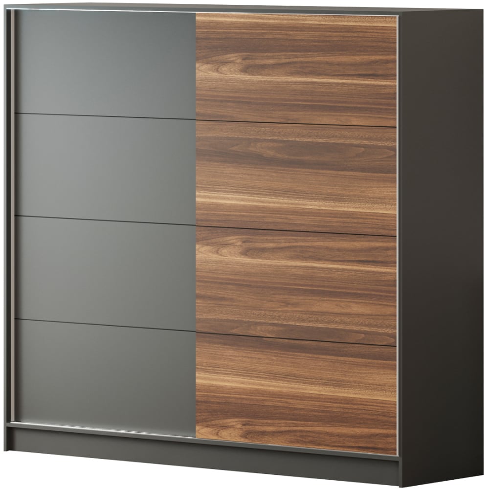 Evu MILANO XL Sliding Door Walnut and Anthracite Wardrobe Image 2