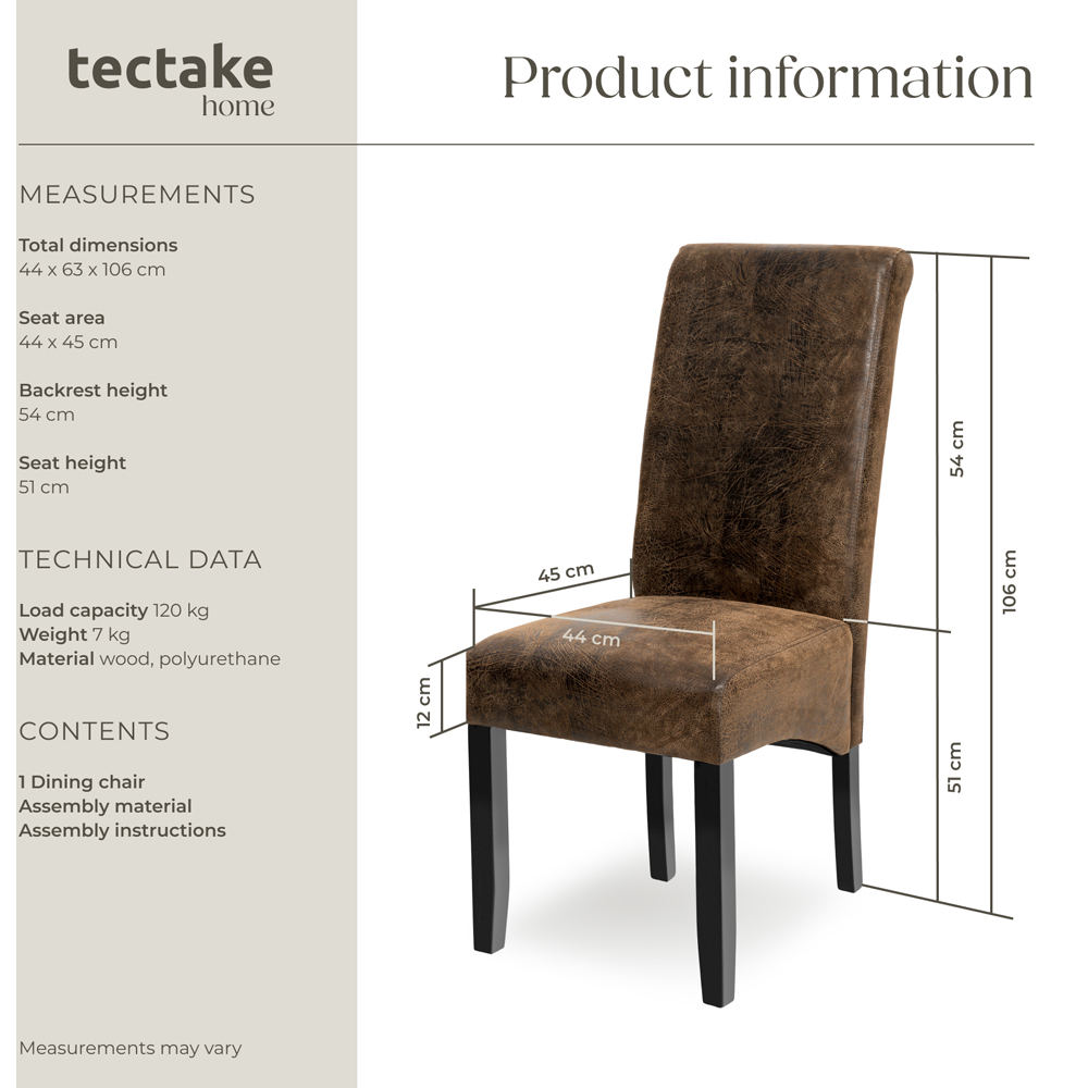 tectake Antique Brown Faux Leather High Backrest Dining Chair Image 9