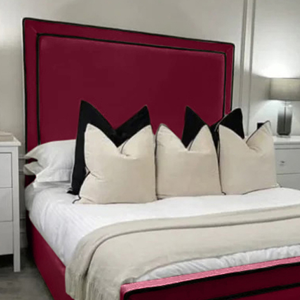 Eleganza Home Bianca Super King Size Maroon Plush Velvet Bed Frame with Headboard and Footboard Image 2