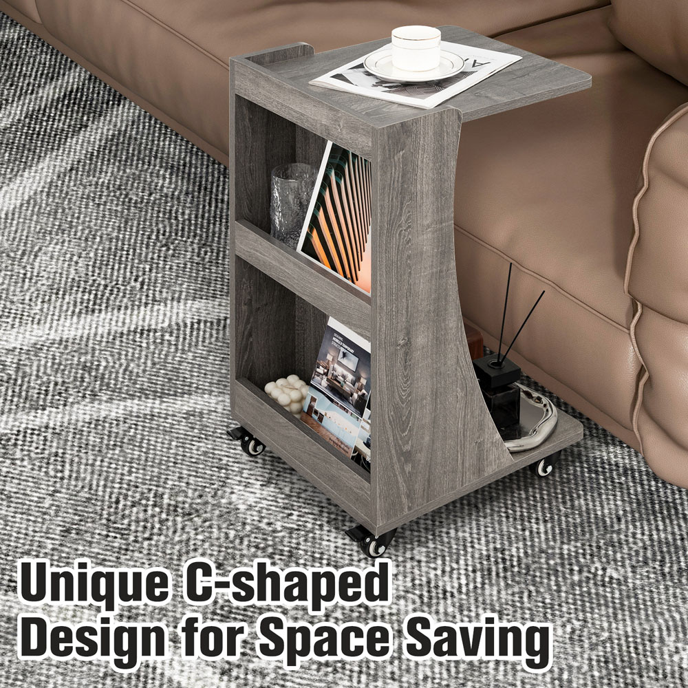 Costway 3 Shelf C Shaped Grey Side Table Image 5