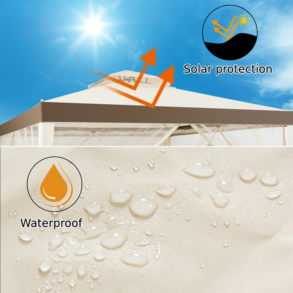 Costway 3 x 3m Beige Double Tiered Canopy Gazebo Tent Image 7