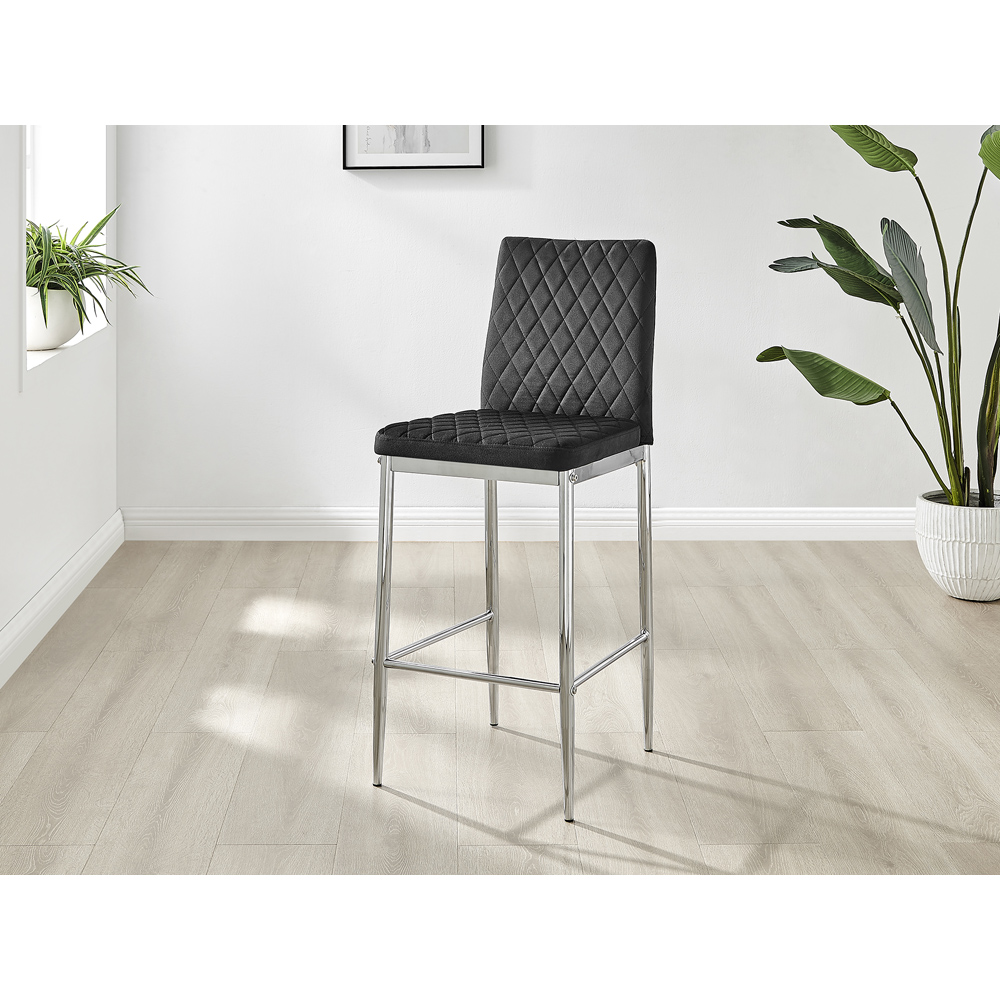 Furniturebox Modern Valera Black and Silver Velvet Bar Stool Set of 2 Image 2