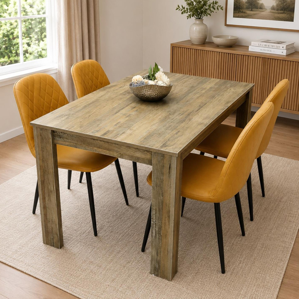 Kosy Koala 4 Seater Faux Leather Gem Pattern Dining Set Rustic Effect and Mustard Image 1