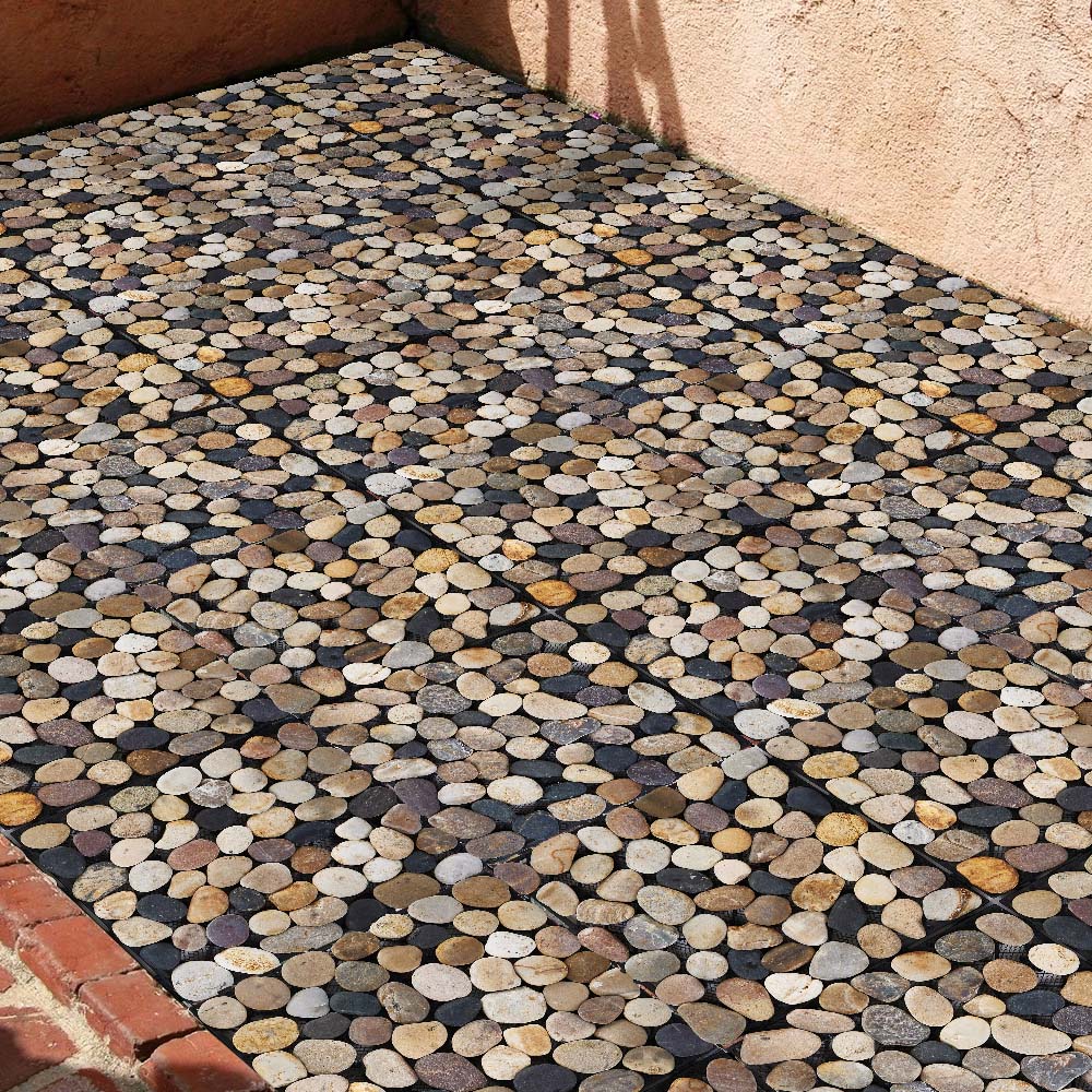 Living and Home Natural Non Slip Faux Pebble Interlocking Floor Tile 6 Pack Image 2