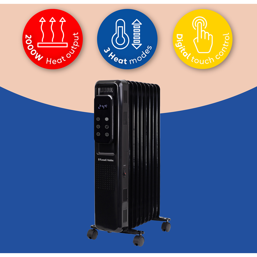Russell Hobbs Black 9-Fin Digital Touch Control Oil Filled Radiator 2000W Image 7