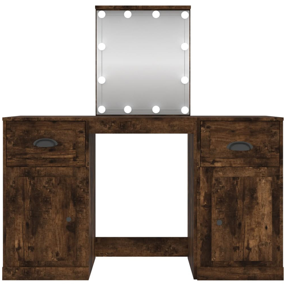 vidaXL 2 Door 2 Drawer Smoked Oak Dressing Table with LED Mirror Image 3