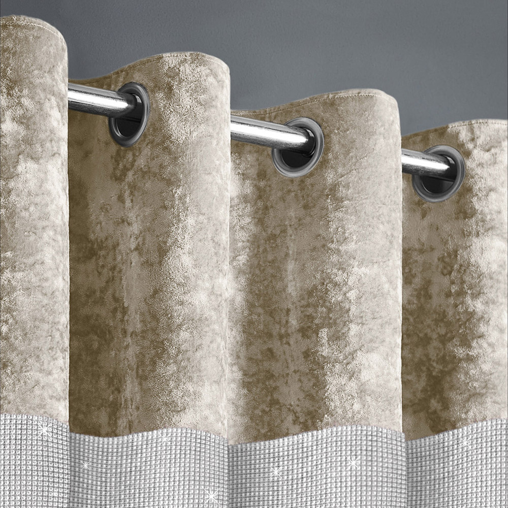 Intimates Diamante Natural Crushed Velvet Eyelet Curtains 223 x 183cm Image 2
