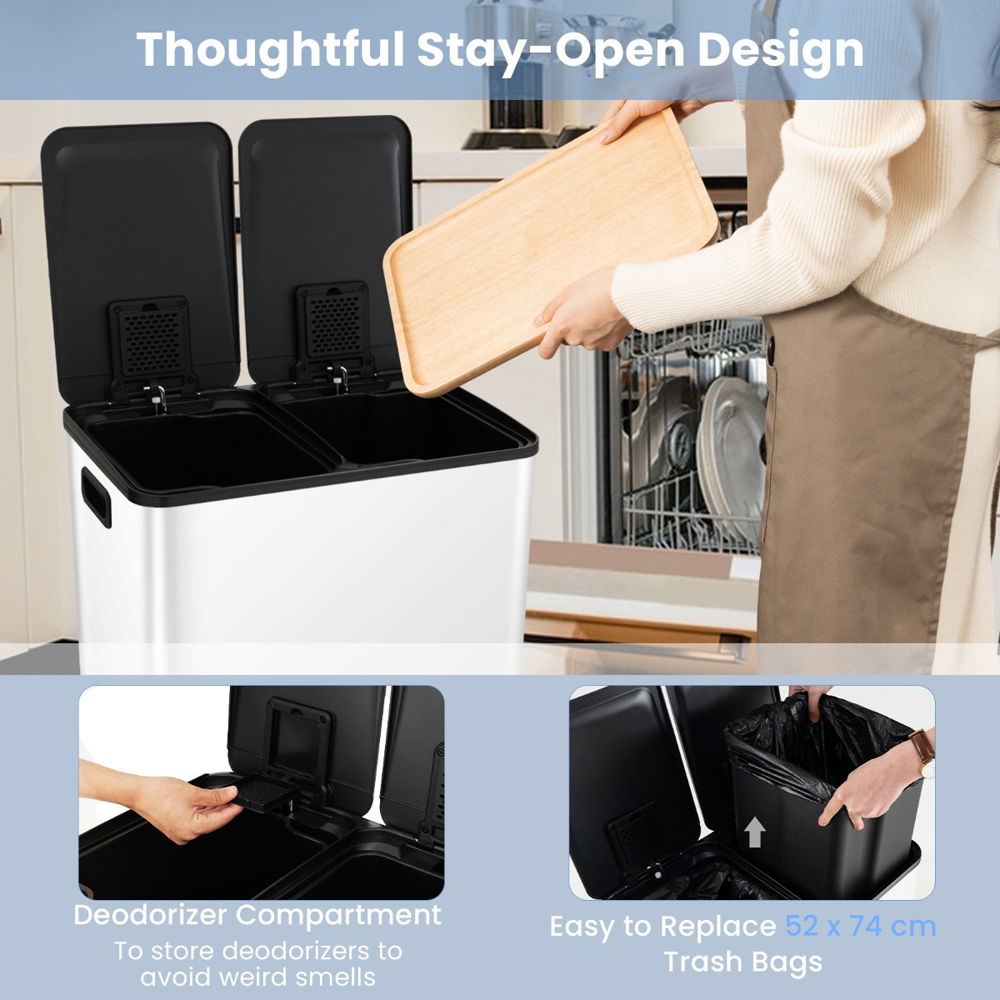 Costway White Soft Close Lid Bin with Deodoriser Compartments Image 4