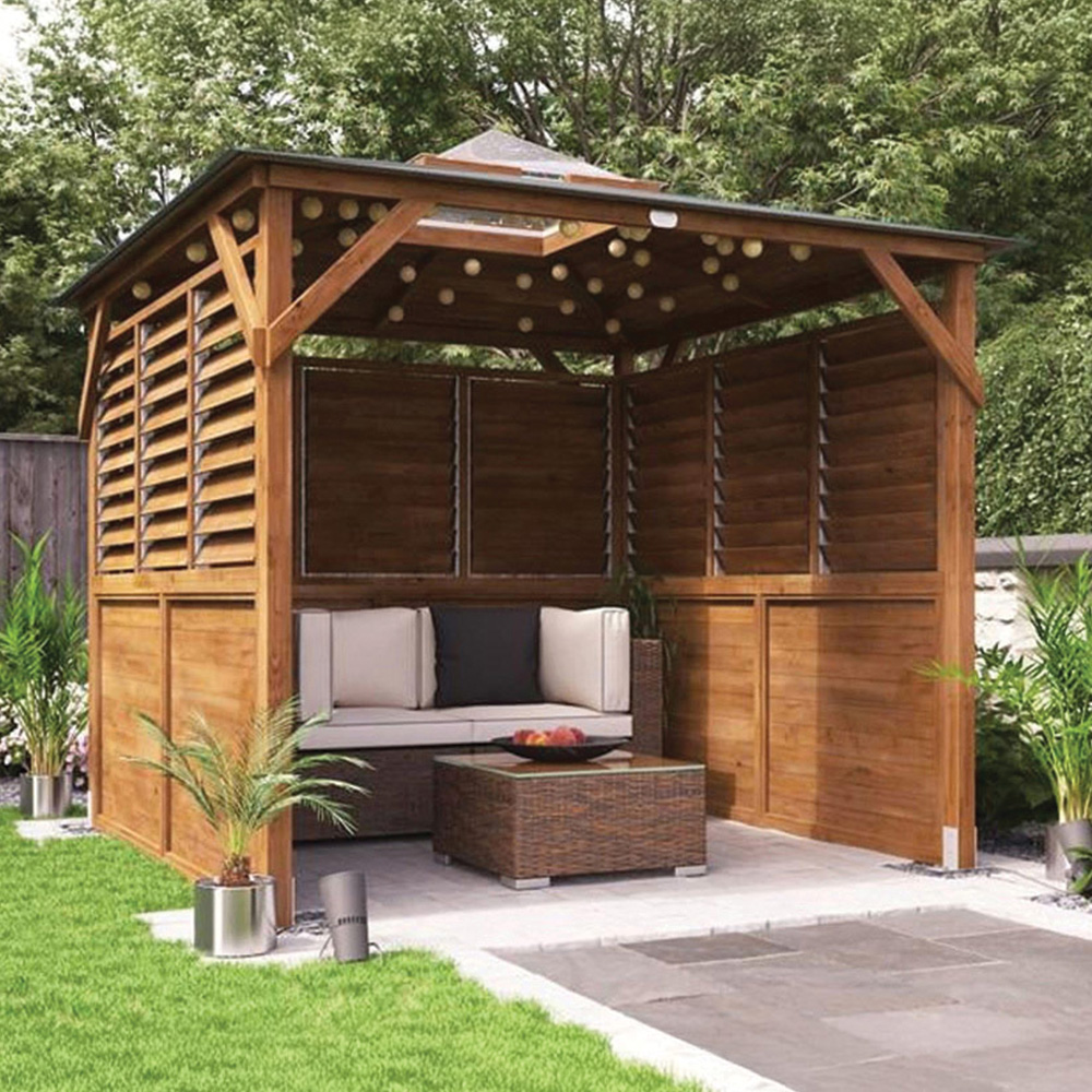 Dunster House Erin 2.5 x 2.5m Brown Solid Wall Superfelt Louvre Garden Gazebo Image 1