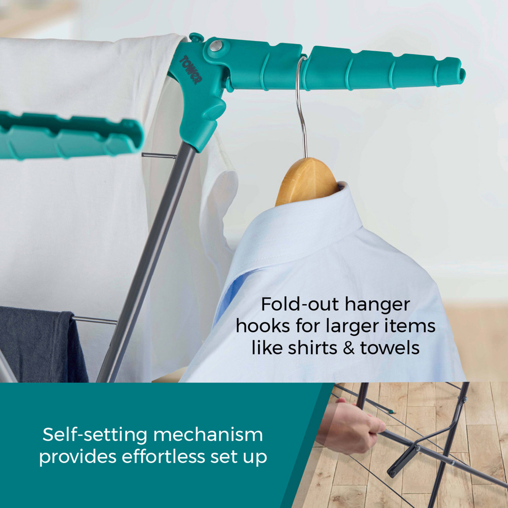 Tower 3-Tier Concertina Clothes Airer with Fold Out Wings 18m Image 4