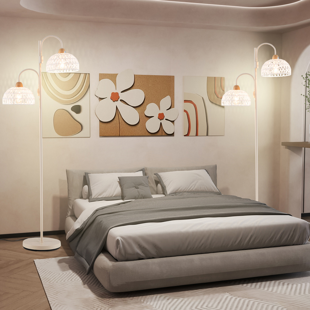 Costway 2 Light White Woven Shade Floor Lamp with Foot Switch Image 3
