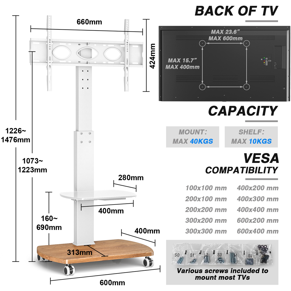 TTAP Oak Base 2 Shelf Floor Pedestal TV Stand Image 9