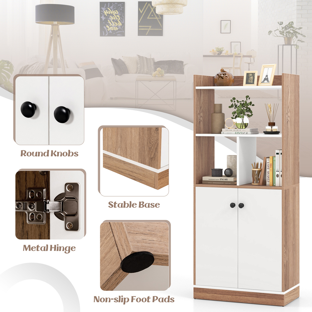 Costway 3 Shelf 2 Door Wooden Storage Cabinet Image 7