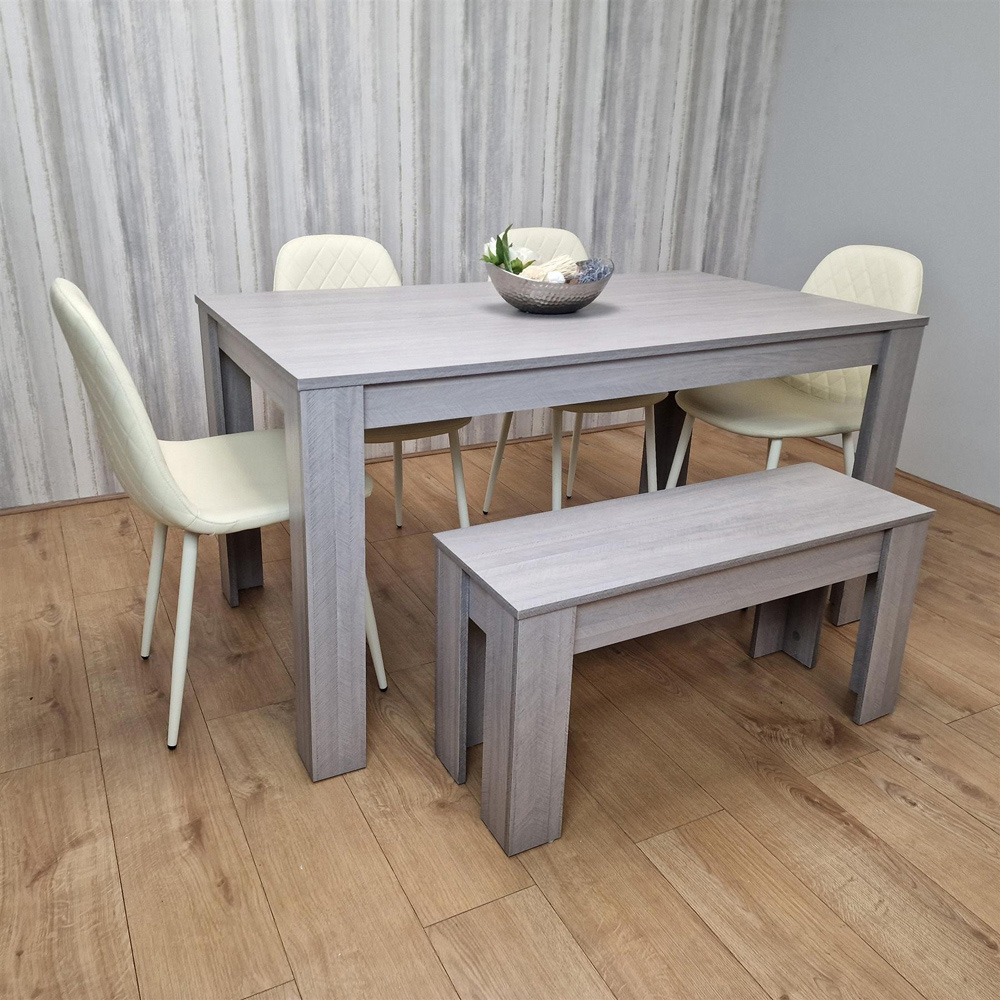 Kosy Koala 6 Seater Faux Leather Gem Pattern Dining Bench Set Grey and Cream Image 2
