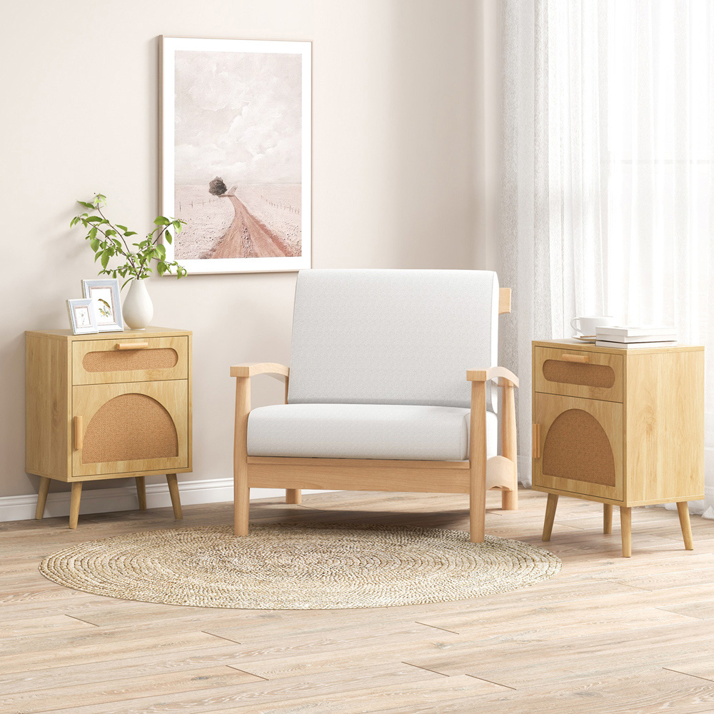Costway Single Door Single Drawer Natural Rattan Nightstand Boho Bedside Table Image 5