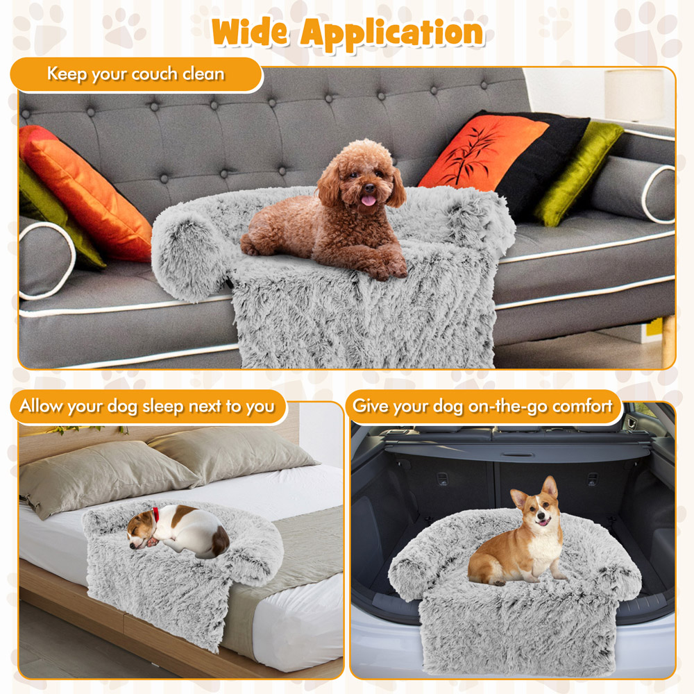 Costway White Small Fluffy Dog Mat Couch Cover Protector with Anti Slip Bottom Image 5
