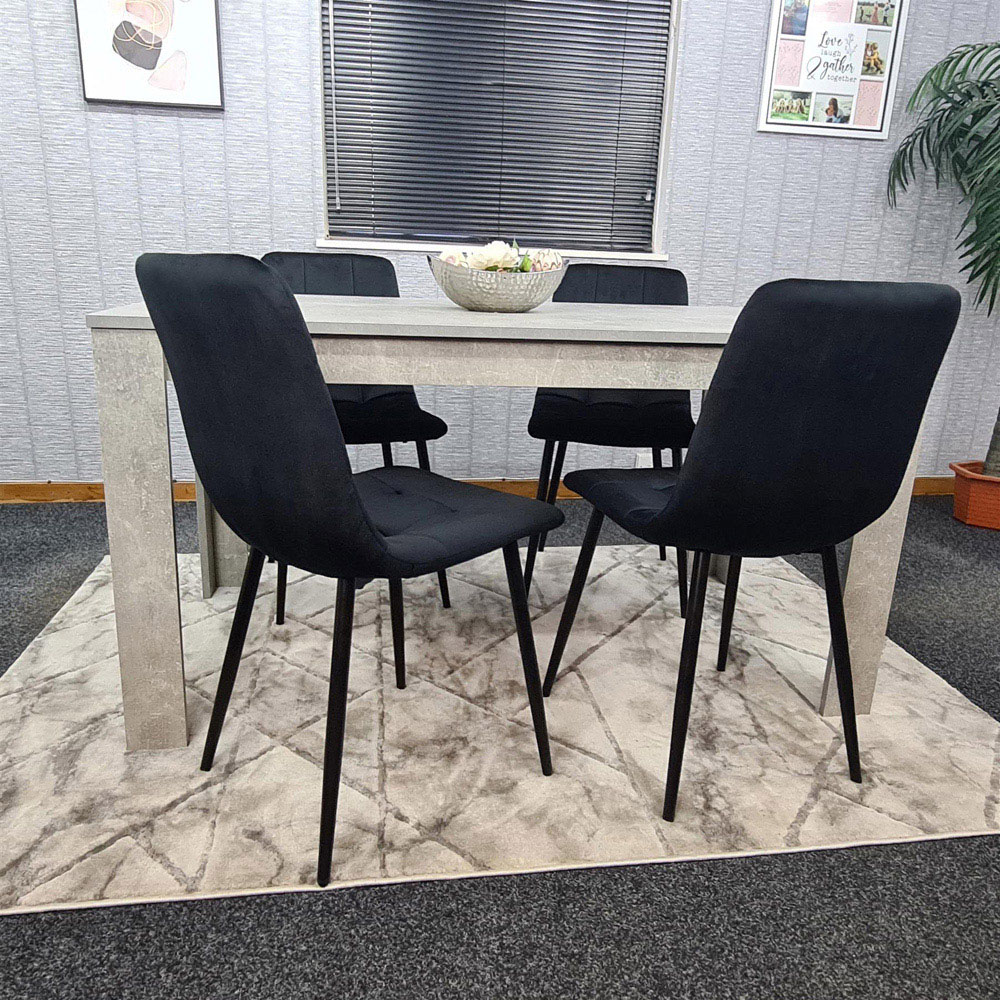 Kosy Koala 4 Seater Black and Grey Stone Effect Velvet Dining Set Image 6