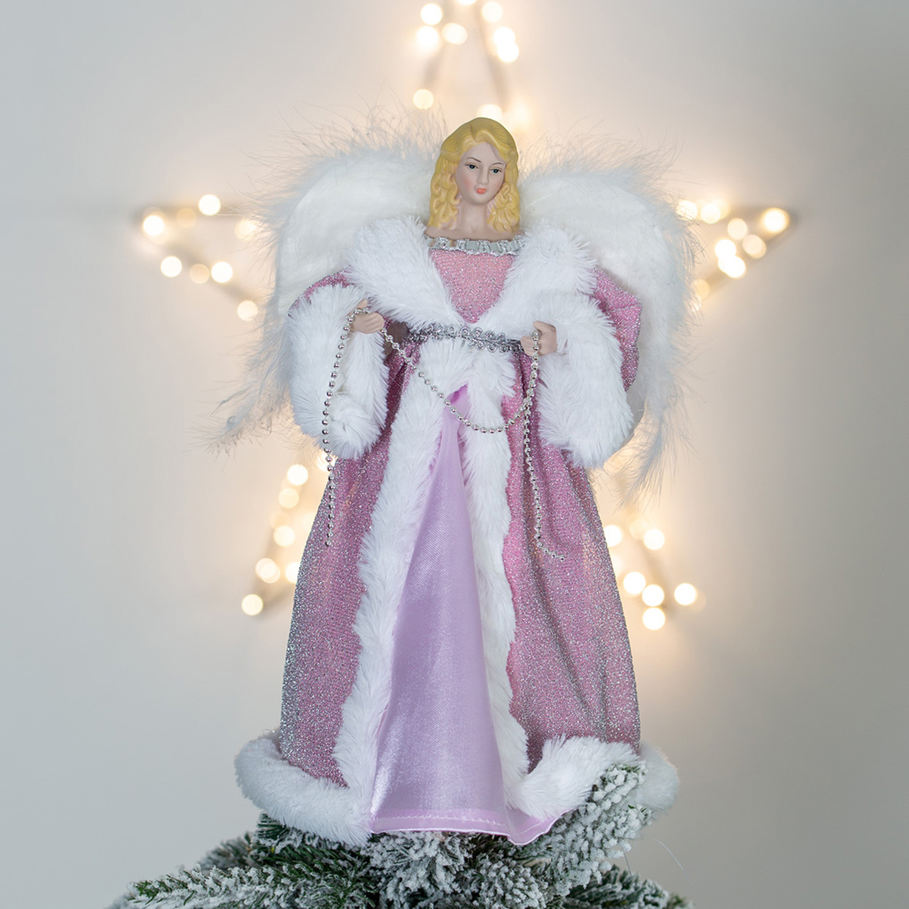 The Christmas Workshop Pink and White Tree Top Angel 30cm Image 5