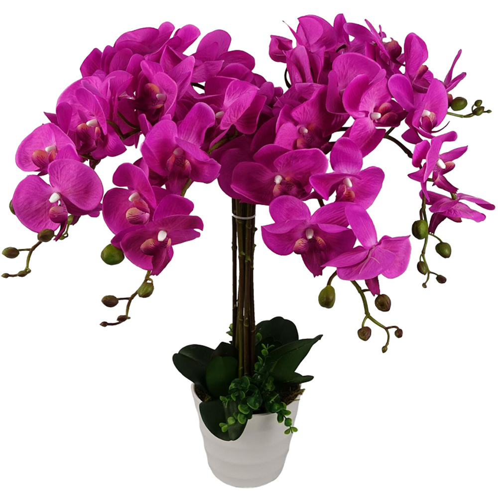 Leaf Dark Pink Deluxe Bush Orchid Artificial Plant in Pot 2.8ft Image 1
