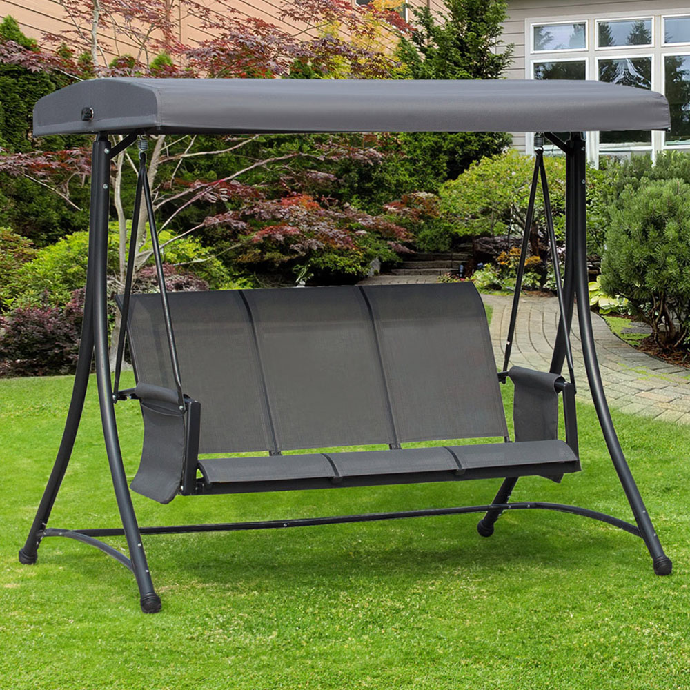 Outsunny 3 Seater Charcoal Grey Swing Chair with Canopy Image 1