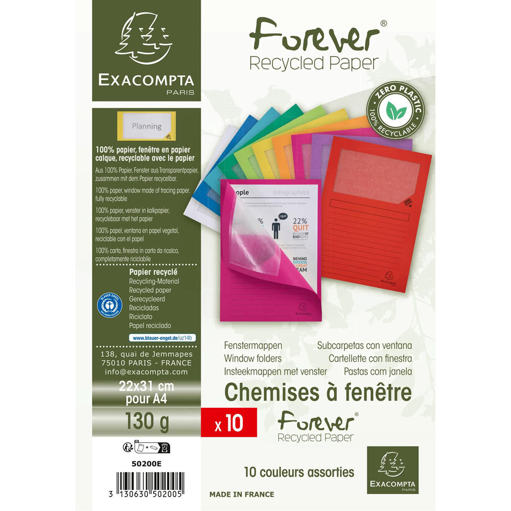 Exacompta Forever Assorted Colour Recycled Window Folder 10 Pack Image 8
