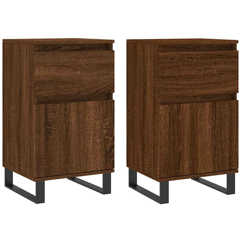 vidaXL Single Door Single Drawer Brown Oak Sideboard Set of 2 Image 2