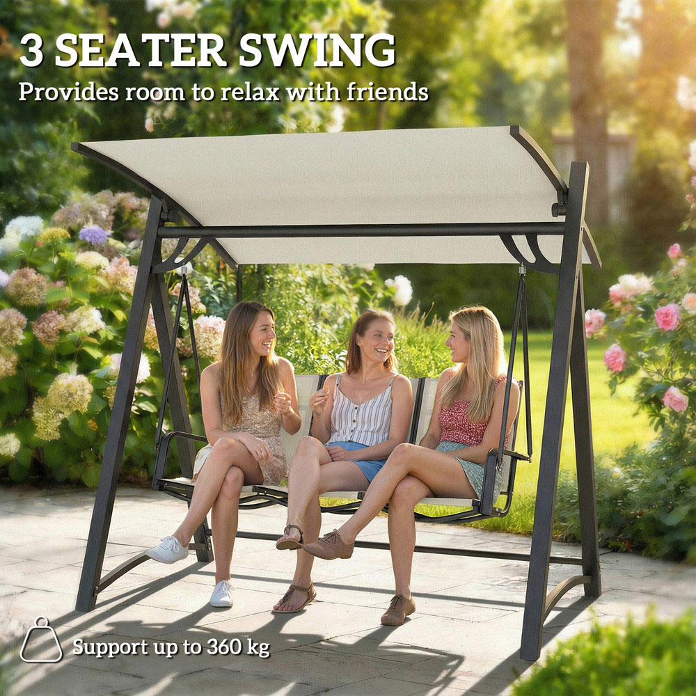 Outsunny 3 Seater Cream Adjustable Swing Chair with Canopy Image 4