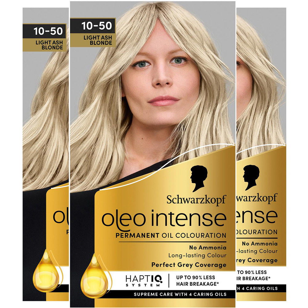 Schwarzkopf Oleo Intense 10-50 Ash Blonde Permanent Oil Colour Hair Dye 3 Pack Image 1