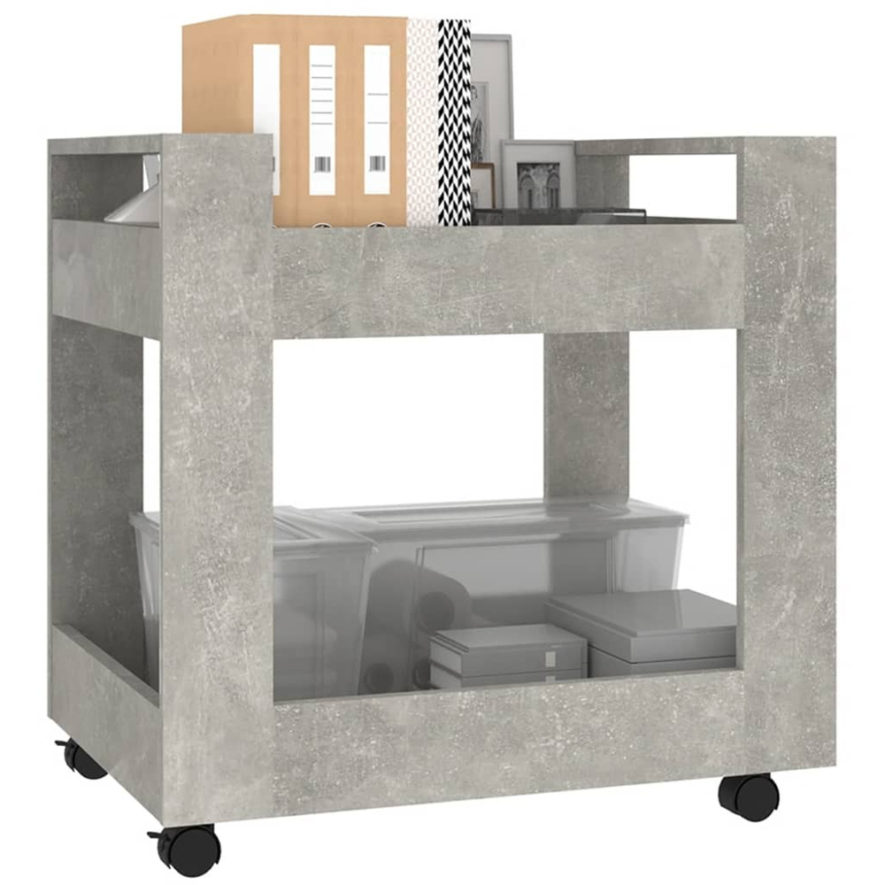 vidaXL 2 Shelf Concrete Grey Wooden Desk Trolley Image 3