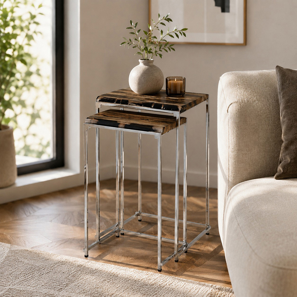Premier Housewares Relic Petrified Wood Nested Side Table Set of 2 Image 3