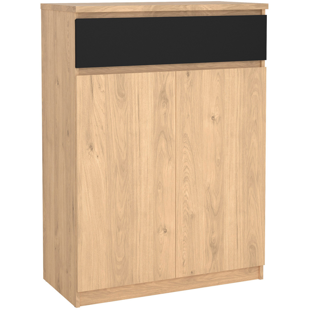 Florence 2 Door Single Drawer Jackson Hickory Oak and Black Shoe Cabinet Image 2
