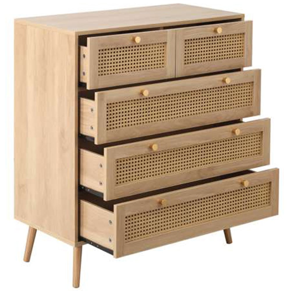 Croxley 5 Drawer Oak Rattan Chest of Drawers Image 4