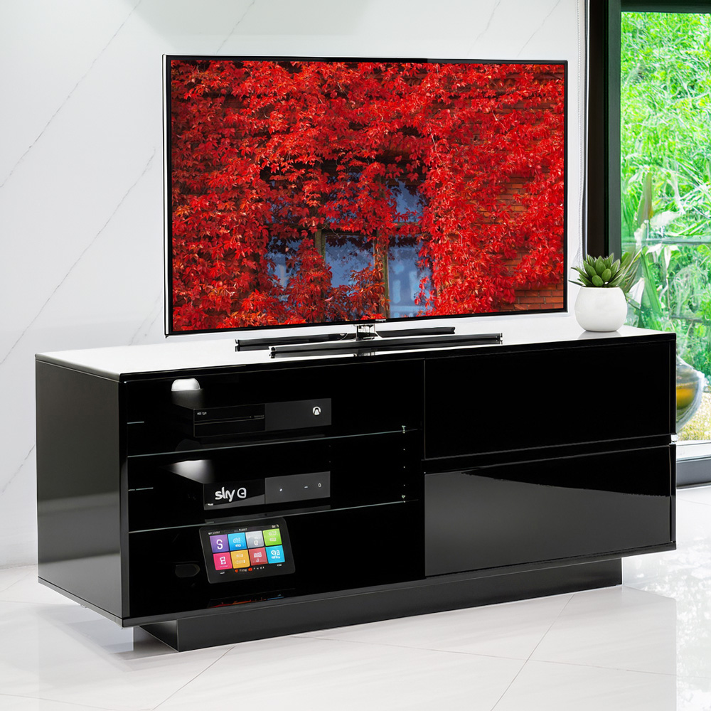 Centurion Supports Gallus 2 Drawer 3 Shelf Gloss Black TV Unit Image 1
