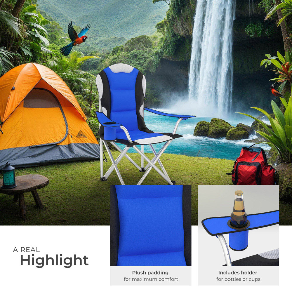 tectake 2 Piece Blue Padded Camping Chair Set Image 4