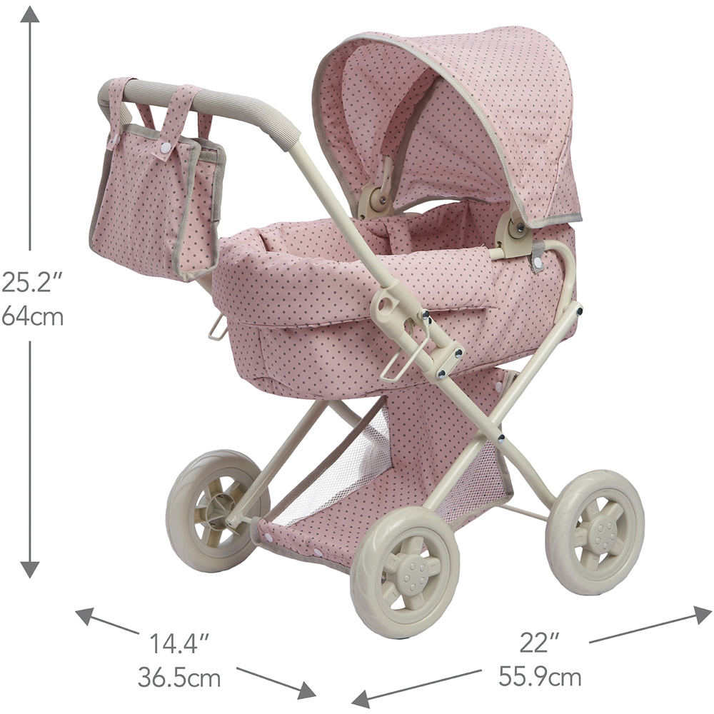 Teamson Kids Olivia's Little World Pink and Grey Polka Dots Princess Baby Doll Stroller Image 8