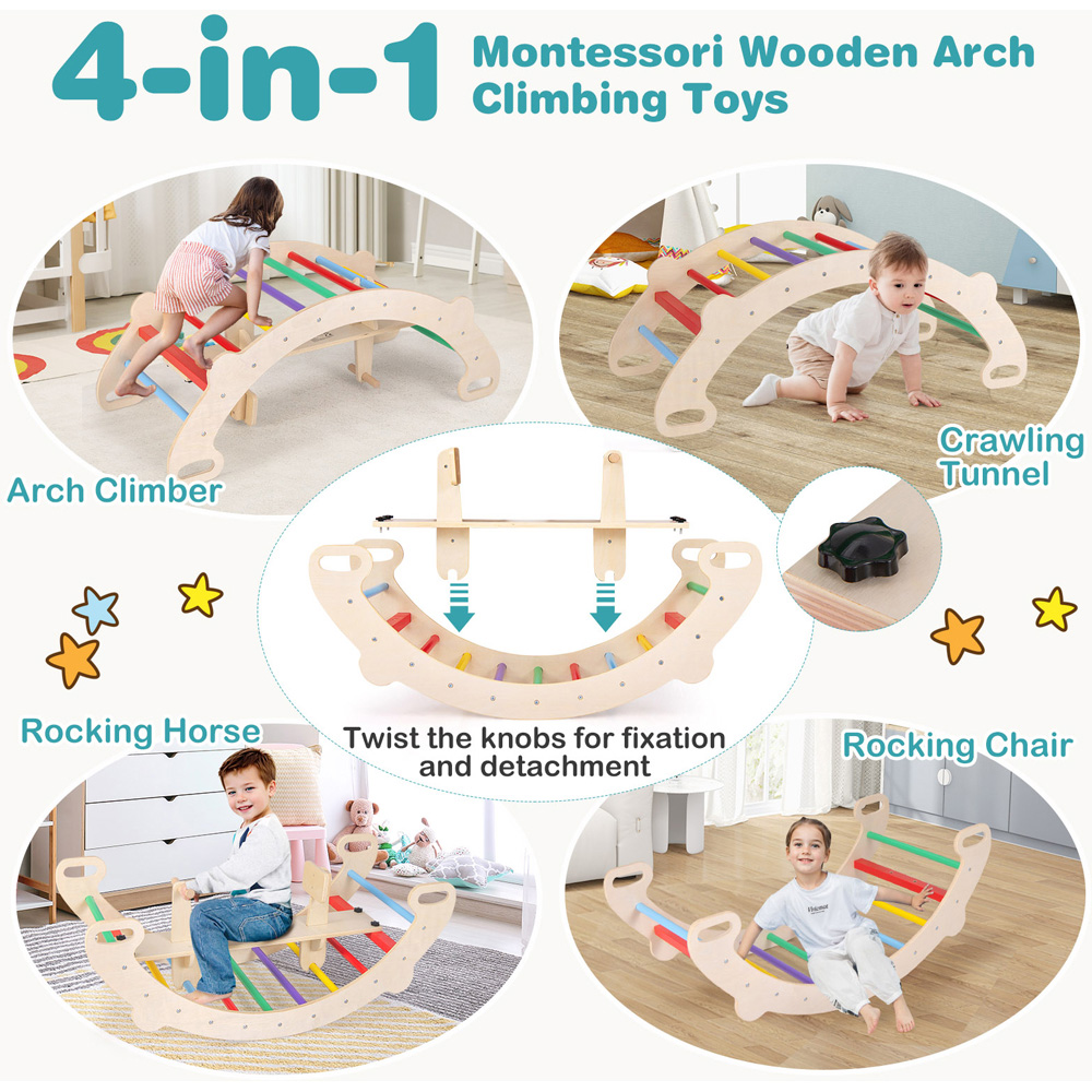 Costway 4 in 1 Multicolour Toddlers Wooden Climbing Toy Image 5