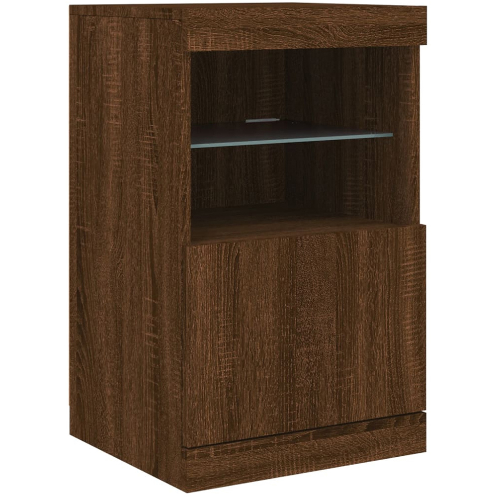 vidaXL Single Door 2 Shelf Brown Oak LED Sideboard Image 2