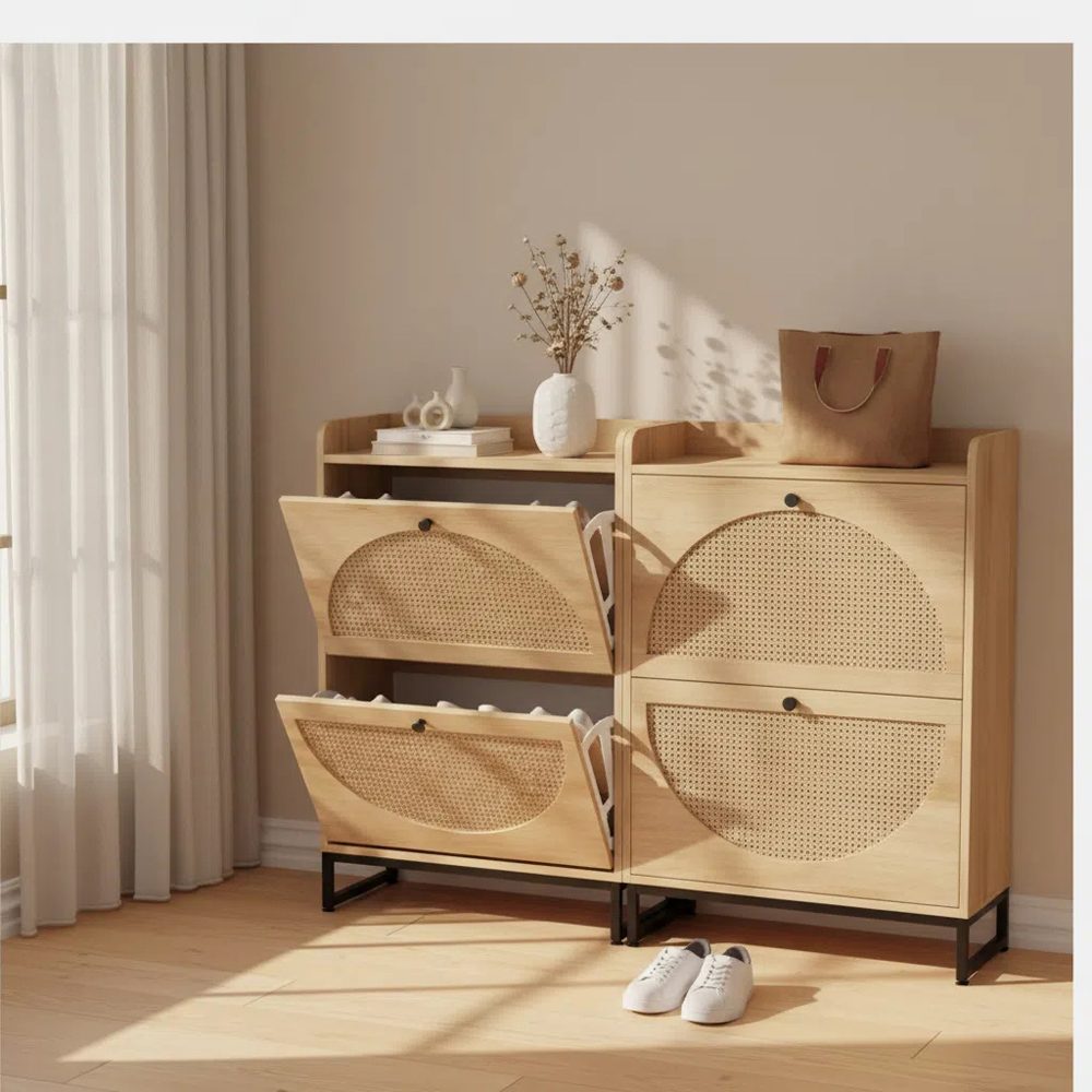 FurnitureHMD 4 Door Natural Rattan Shoe Storage Cabinet Image 8