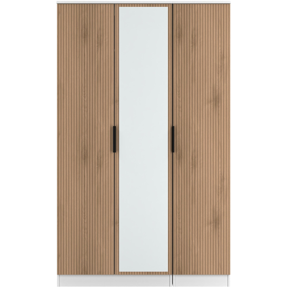 Crowndale Java 3 Door Slatt Effect and White Mirror Wardrobe Image 2