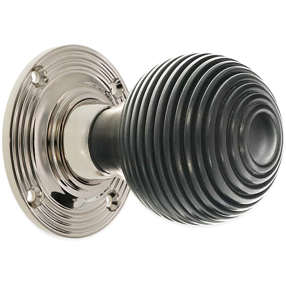 Spira Brass Polished Nickel Ebony Beehive Rim and Mortice Door Knob 2 Pack Image 3