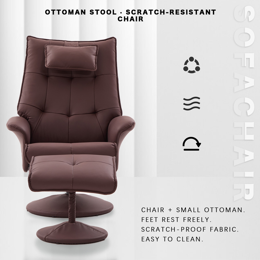 Langham Red PU Leather Swivel Recliner Armchair with Footrest Stool Image 4