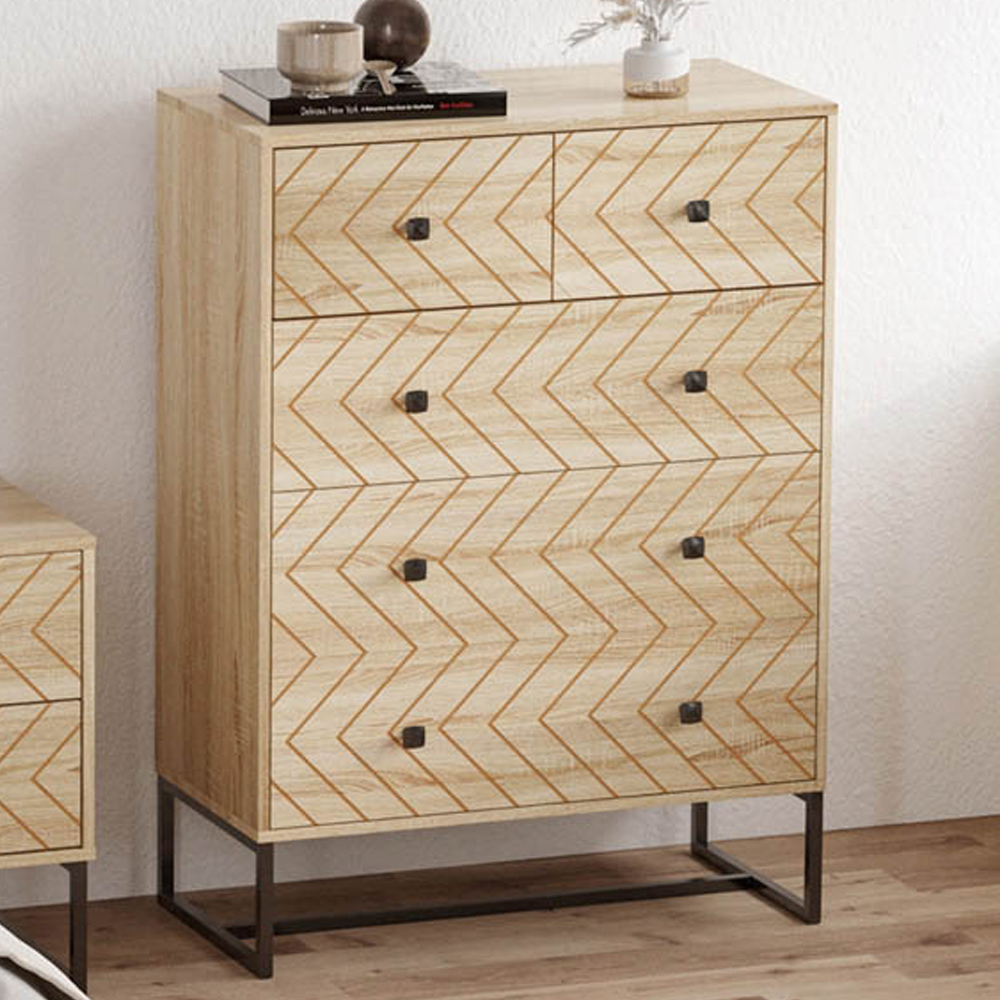 Portland Natural 5 Drawer Chest of Drawers Image 1
