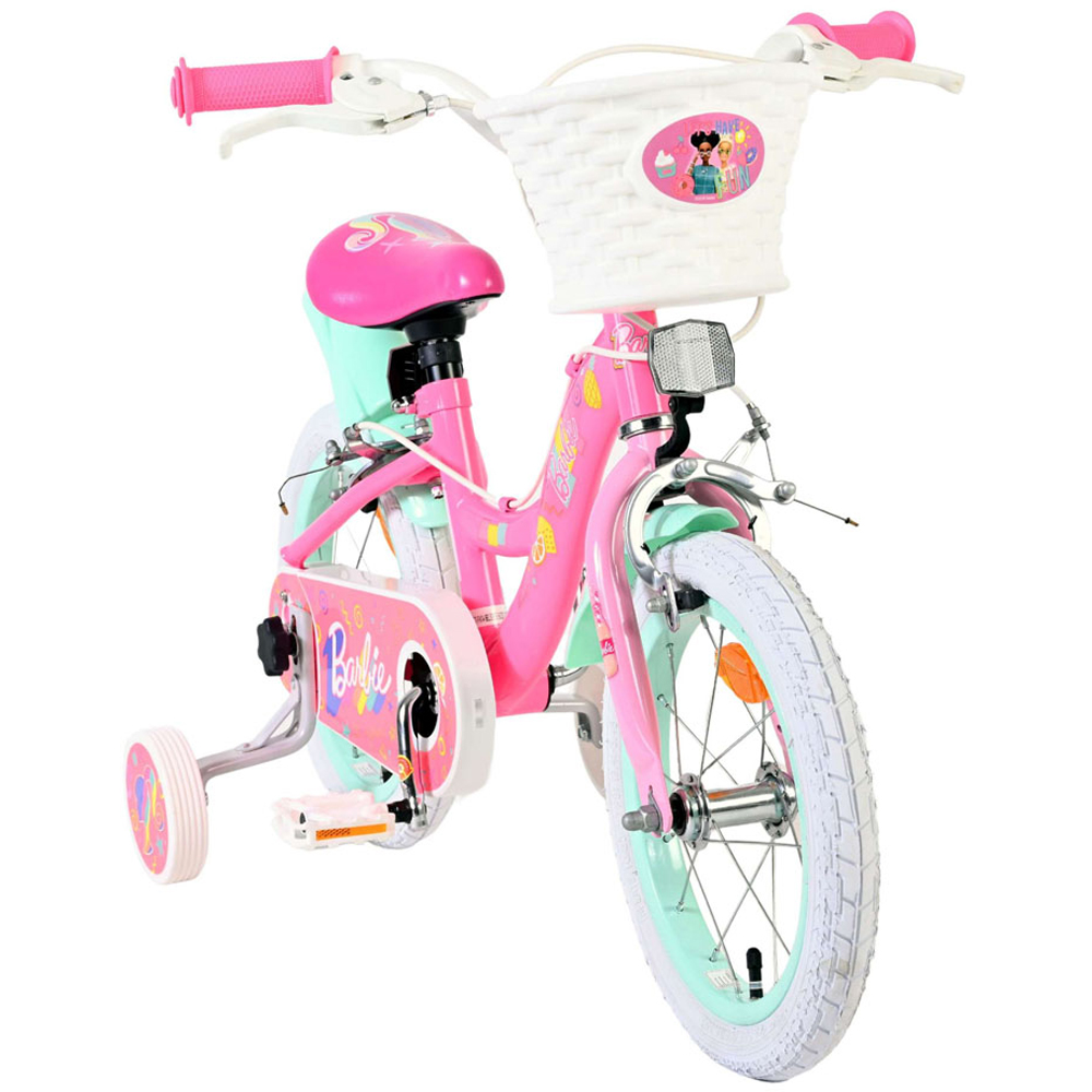 Volare Barbie Kids 14 inch Multicolour Bike with Stabilisers and Basket Image 2