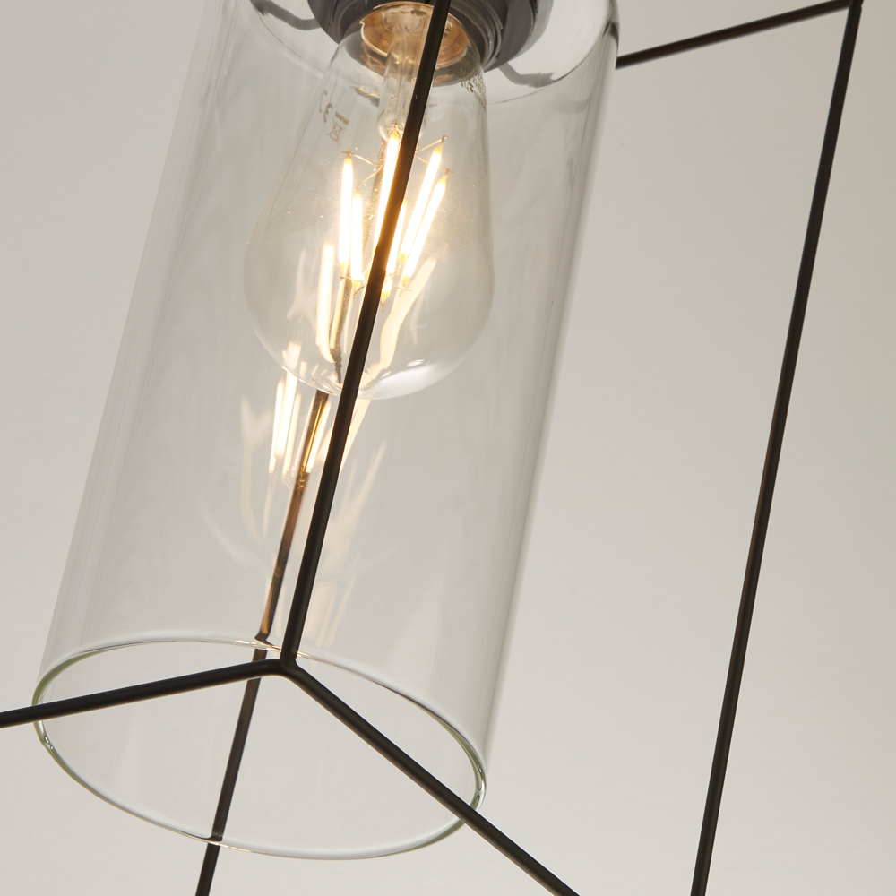 Lighting Collection 3 light Bar Black Frame Clear Inner Glass Pendant Light Image 4