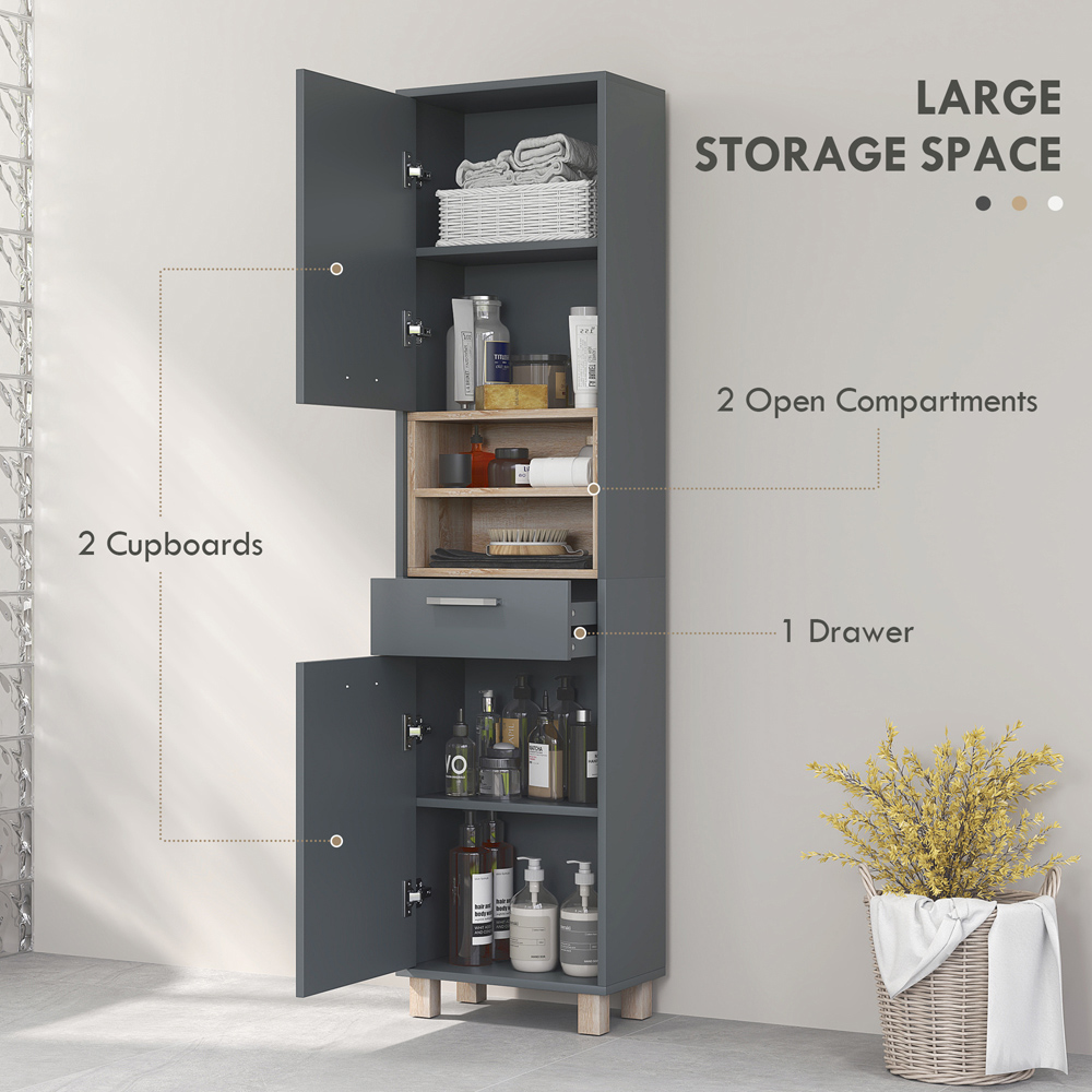 Portland 2 Door Single Drawer 2 Shelf Grey Bathroom Storage Unit Image 6