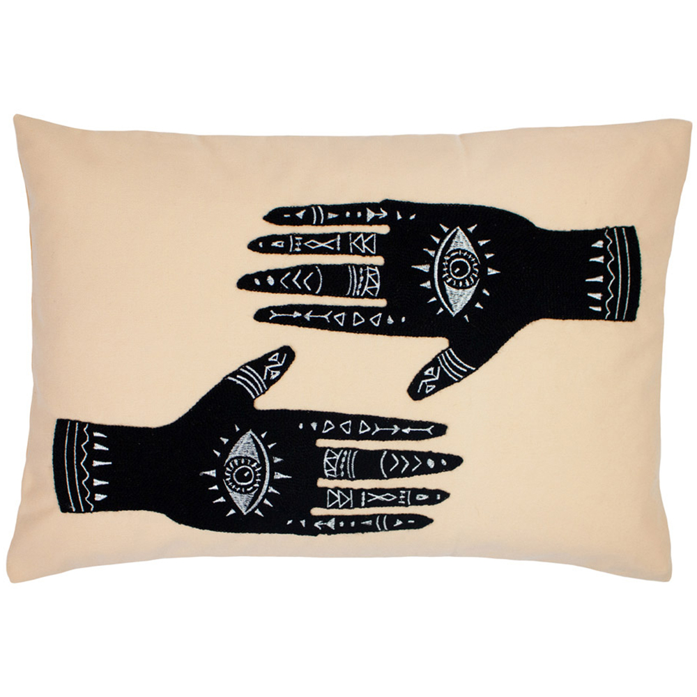 furn. Ashram Hands Blush Embroidered Cushion Image 1