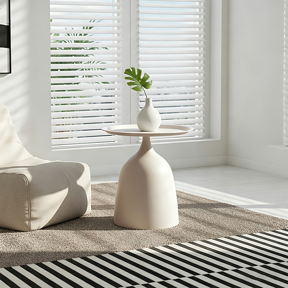 Living and Home Cream White Round Fluid Curved Base Side Table Image 7