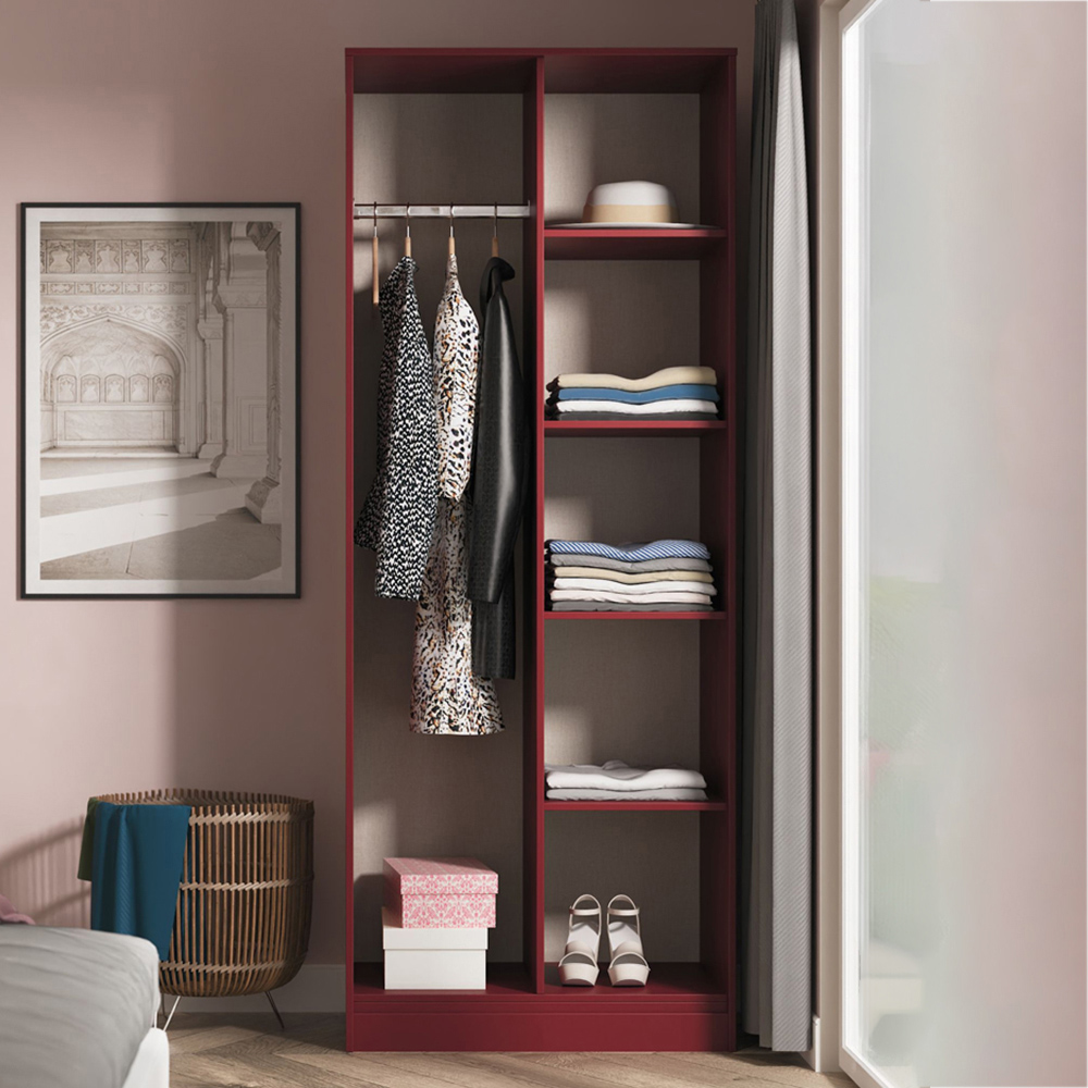 Crowndale Hong Kong 5 Shelf Red Matt Tall Open Wardrobe Ready Assembled Image 1