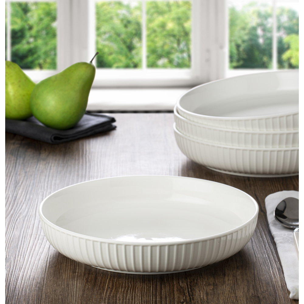 Waterside Professional Alumina White 4 Piece Porcelain Textured Rim Pasta Bowl Set Image 3