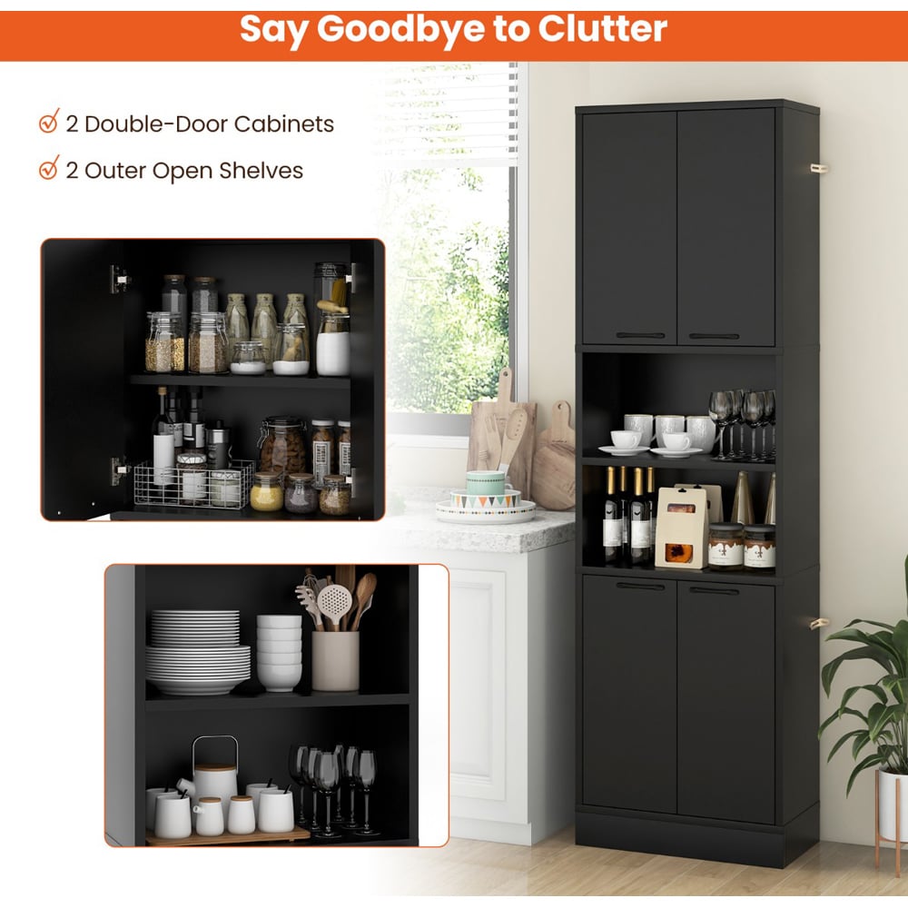 Costway 2 Door 2 Shelf Black Tall Freestanding Cupboard Image 5